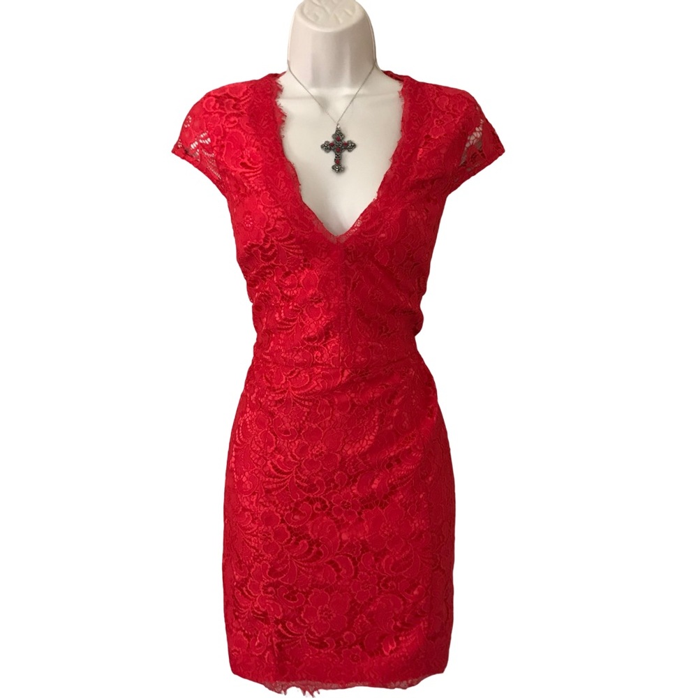 Sexy Bebe 90s Vintage Style Red Lace Dress Mini V-neck Goth Size 10 Medium